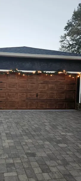 Luxury wood garage driveway
